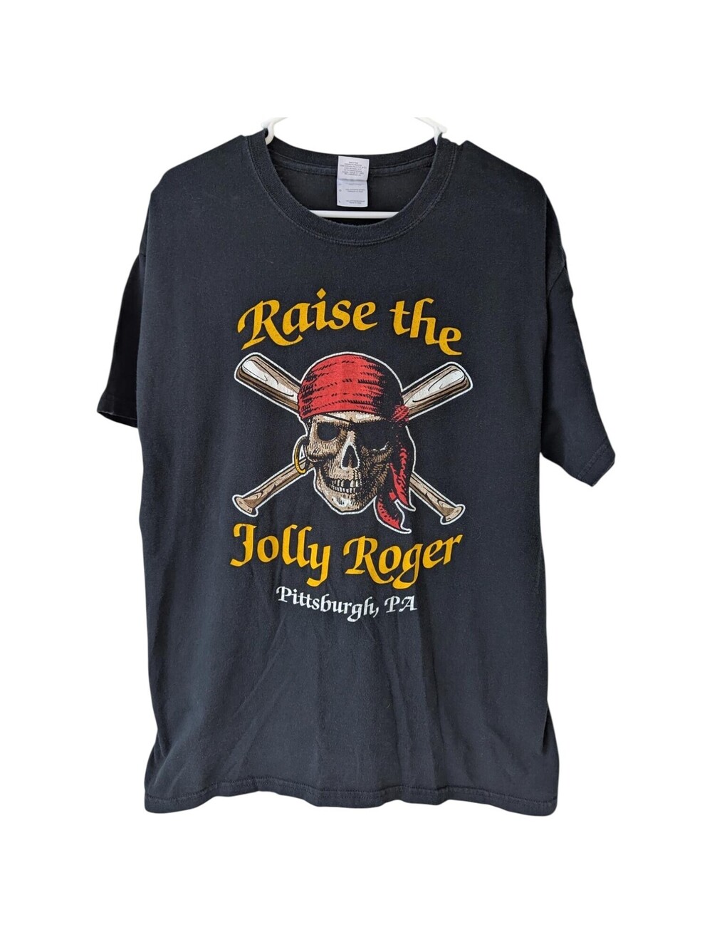 Vintage Pittsburgh Pirates Shirt Mens L Black Raise the Jolly Roger MLB Y2K Tee